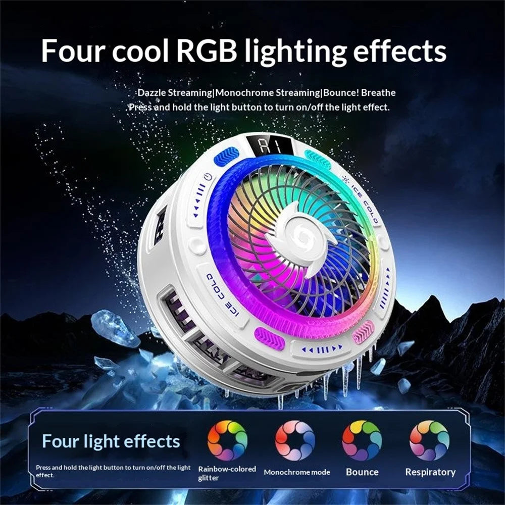 K50 Magnetic Phone Cooler Digital Display RGB Light Semiconductor Cooling Fan for iPhone Android Gaming - Black - 7