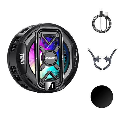 K51 Magnetic Phone Cooler Semiconductor Cooling Pad 3-Gear RGB LED Digital Display Game Radiator for iPhone Android - Black - 1