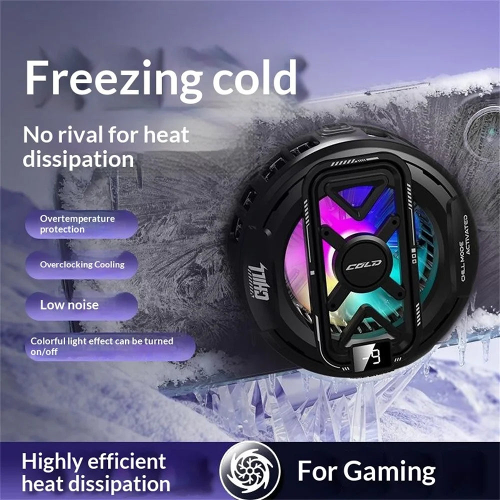 K51 Magnetic Phone Cooler Semiconductor Cooling Pad 3-Gear RGB LED Digital Display Game Radiator for iPhone Android - Black - 2
