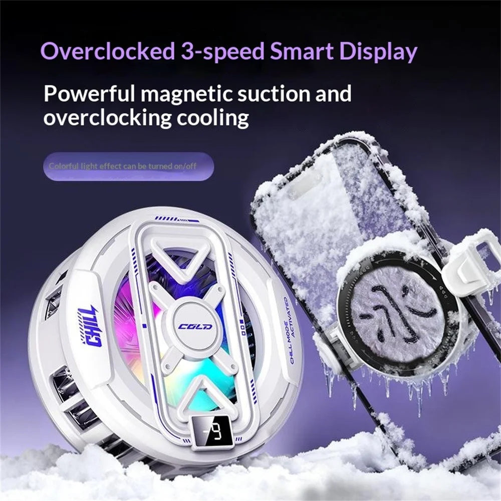 K51 Magnetic Phone Cooler Semiconductor Cooling Pad 3-Gear RGB LED Digital Display Game Radiator for iPhone Android - Black - 3