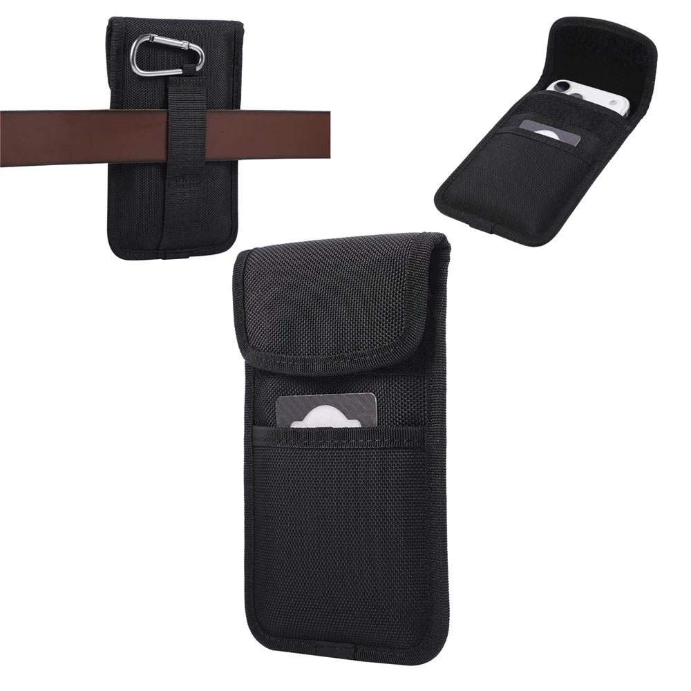 Nylon Waist Bag for 5.5-6.1 inch Phones Outdoor Belt Holster Card Holder with Carabiner - Black - 3
