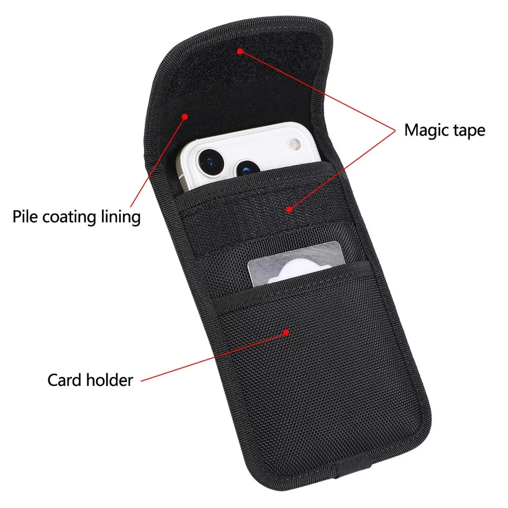 Nylon Waist Bag for 5.5-6.1 inch Phones Outdoor Belt Holster Card Holder with Carabiner - Black - 4