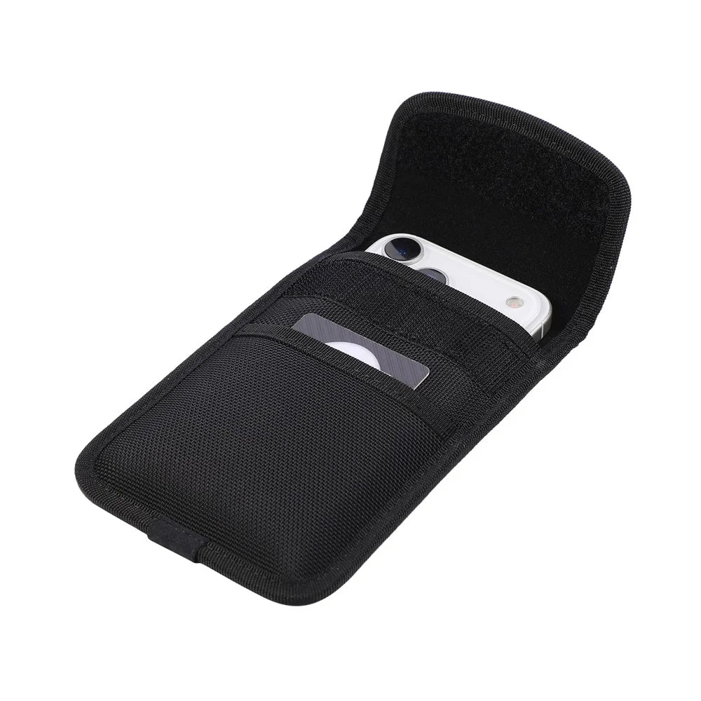 Nylon Waist Bag for 5.5-6.1 inch Phones Outdoor Belt Holster Card Holder with Carabiner - Black - 7