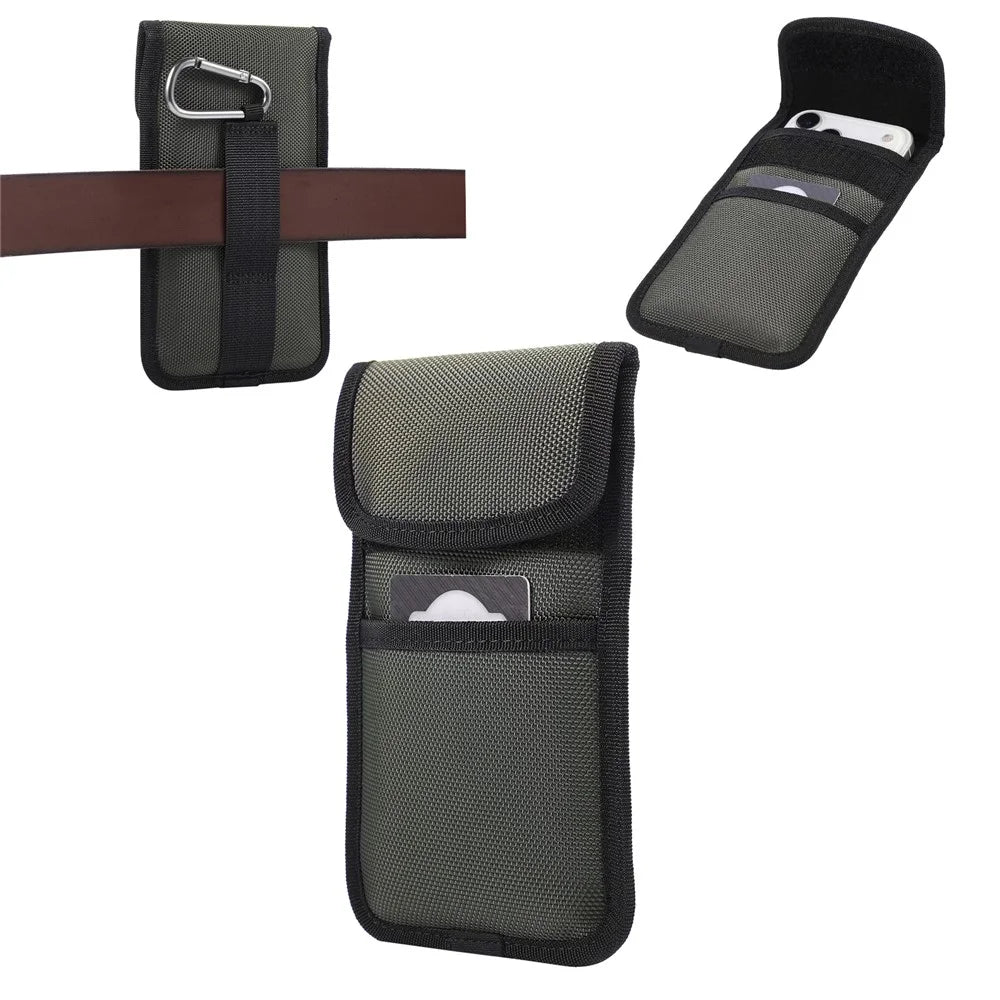 Nylon Waist Bag for 6.7-7.0 inch Phones Outdoor Belt Holster Card Holder with Carabiner - Green - 3