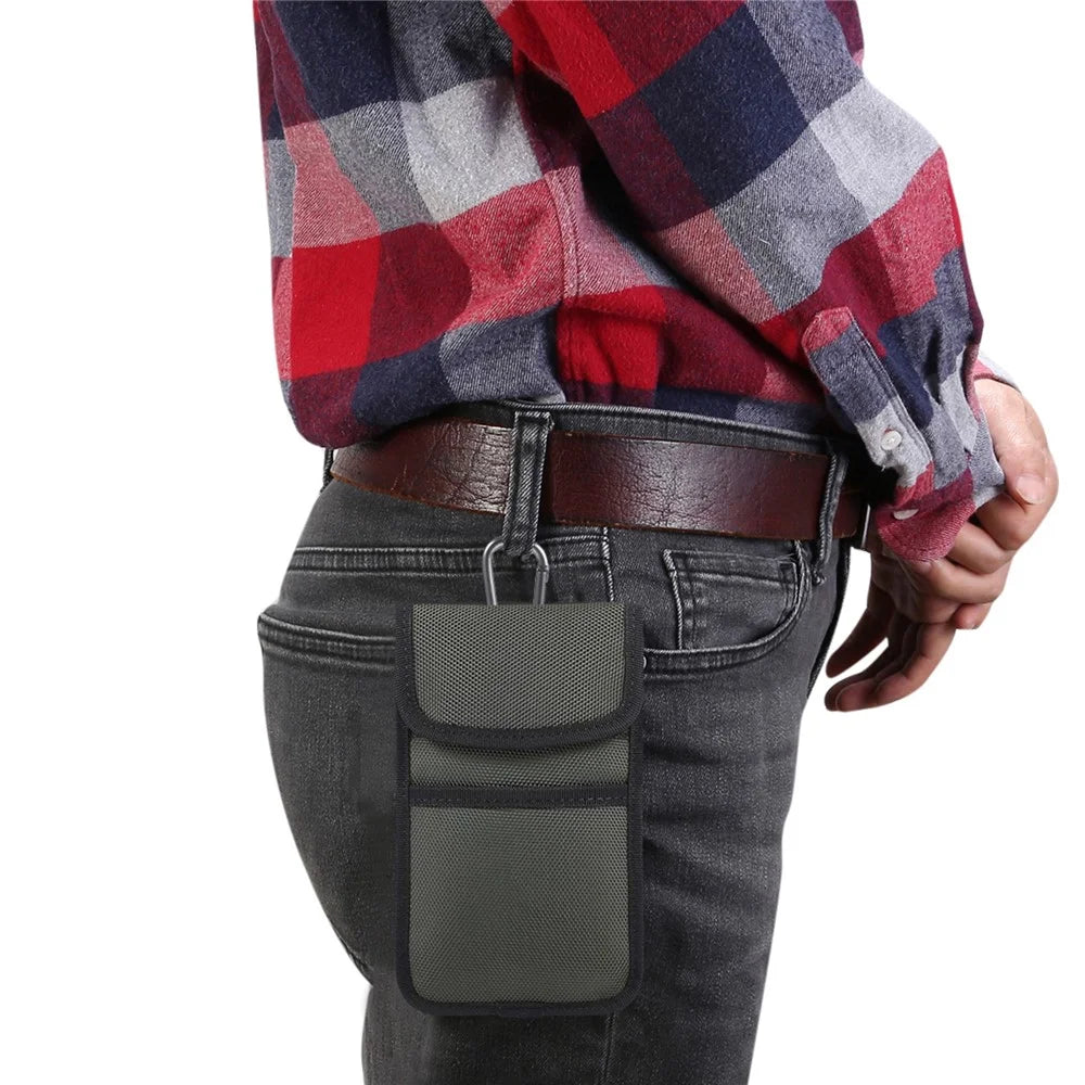 Nylon Waist Bag for 6.7-7.0 inch Phones Outdoor Belt Holster Card Holder with Carabiner - Green - 5