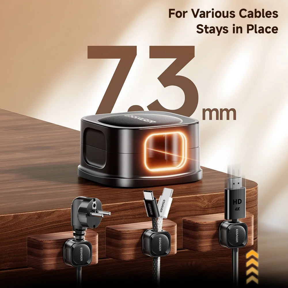 ESSAGER ES-ZL01 Magnetic Cable Organizer Desk Cord Holder with Strong Adhesive Backing 4 Rollers Wire Management Clip Keeper - Black - 7