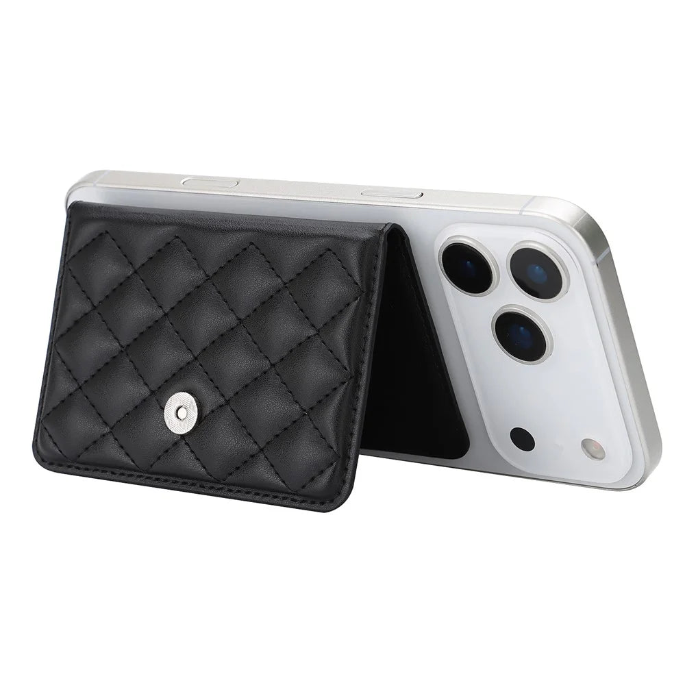 Magnetic Card Holder Wallet for iPhone 17 / 16 / 15 / 14 / 13 / 12 Series PU Leather Foldable Phone Kickstand - Black - 5