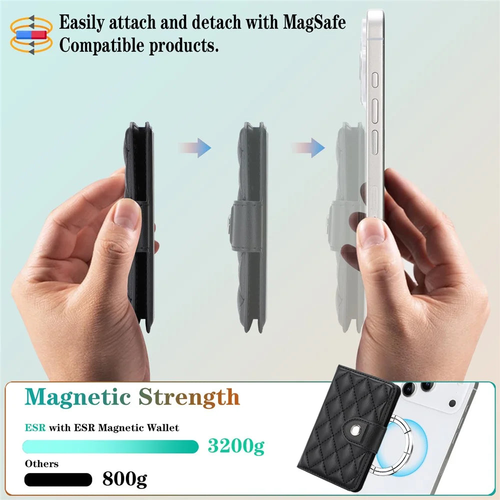 Magnetic Card Holder Wallet for iPhone 17 / 16 / 15 / 14 / 13 / 12 Series PU Leather Foldable Phone Kickstand - Black - 6
