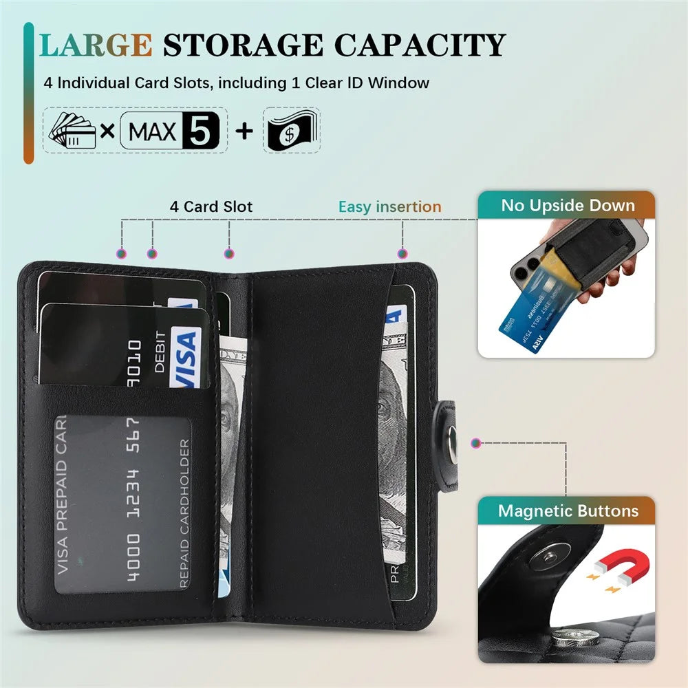 Magnetic Card Holder Wallet for iPhone 17 / 16 / 15 / 14 / 13 / 12 Series PU Leather Foldable Phone Kickstand - Black - 7