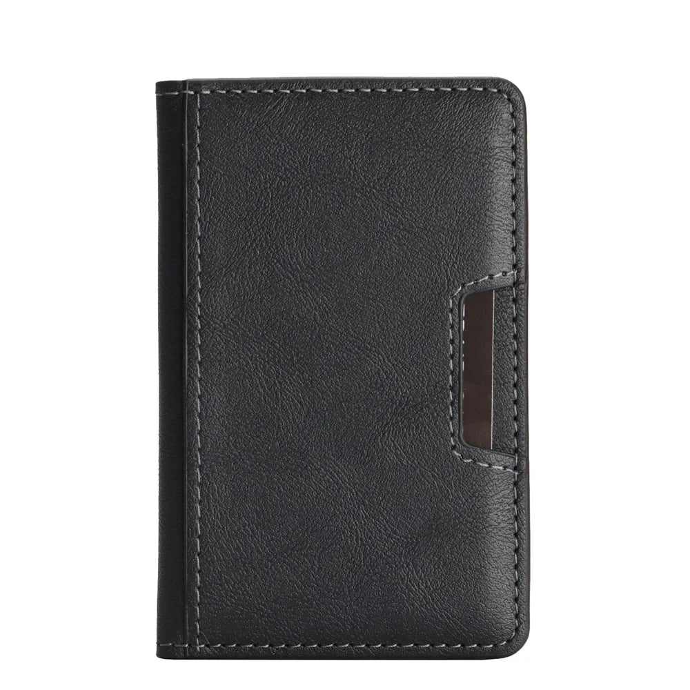 Magnetic Card Slots Holder PU Leather Wallet Sleeve Attachment Phone Stand - Black - 2