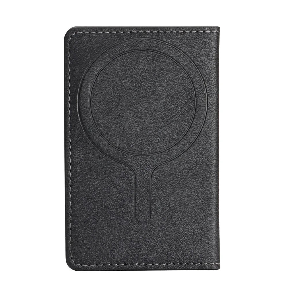 Magnetic Card Slots Holder PU Leather Wallet Sleeve Attachment Phone Stand - Black - 3