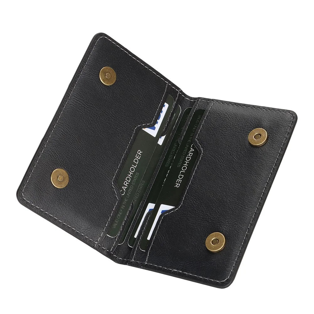 Magnetic Card Slots Holder PU Leather Wallet Sleeve Attachment Phone Stand - Black - 6
