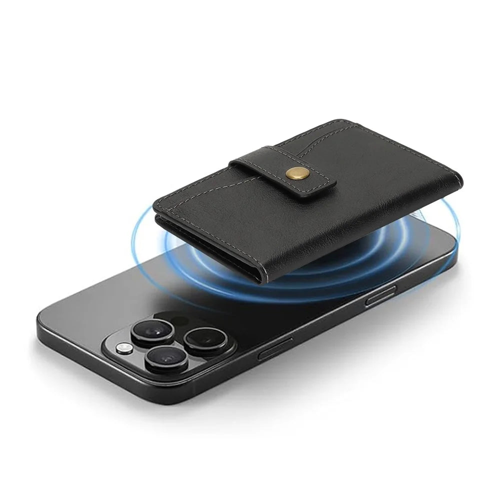 Magnetic Phone Wallet PU Leather Card Holder with Stand Function - Black - 5