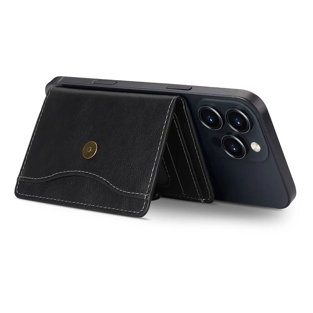 Magnetic Phone Wallet PU Leather Card Holder with Stand Function - Black - 6