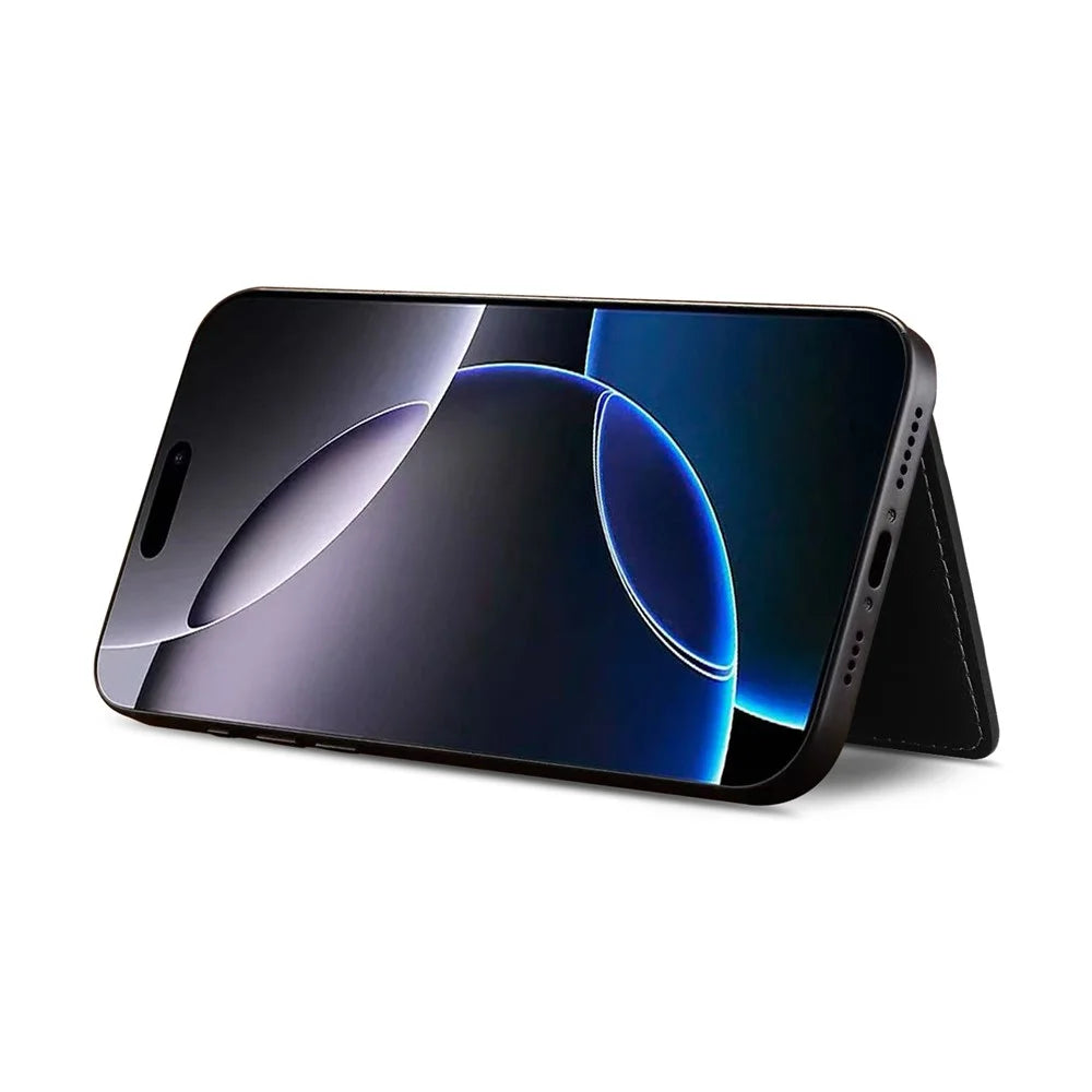 Magnetic Phone Wallet PU Leather Card Holder with Stand Function - Black - 7