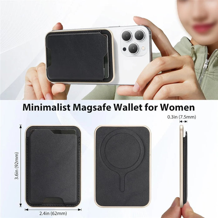 Ultra Thin PU Leather Magnetic Card Wallet Card Holder Compatible with MagSafe Devices - Black - 4