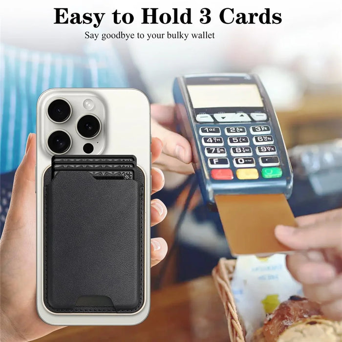 Ultra Thin PU Leather Magnetic Card Wallet Card Holder Compatible with MagSafe Devices - Black - 6