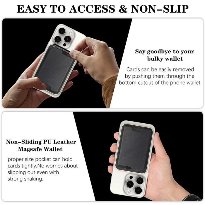 Ultra Thin PU Leather Magnetic Card Wallet Card Holder Compatible with MagSafe Devices - Black - 7