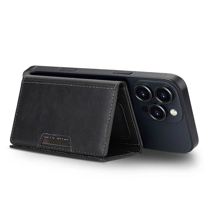 Magnetic Card Holder Tri-Fold PU Leather Wallet Stand Compatible with MagSafe - Black - 3