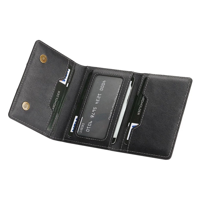 Magnetic Card Holder Tri-Fold PU Leather Wallet Stand Compatible with MagSafe - Black - 5