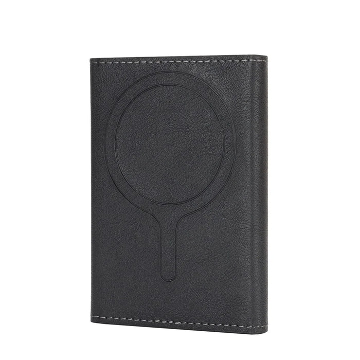 Magnetic Card Holder Tri-Fold PU Leather Wallet Stand Compatible with MagSafe - Black - 7