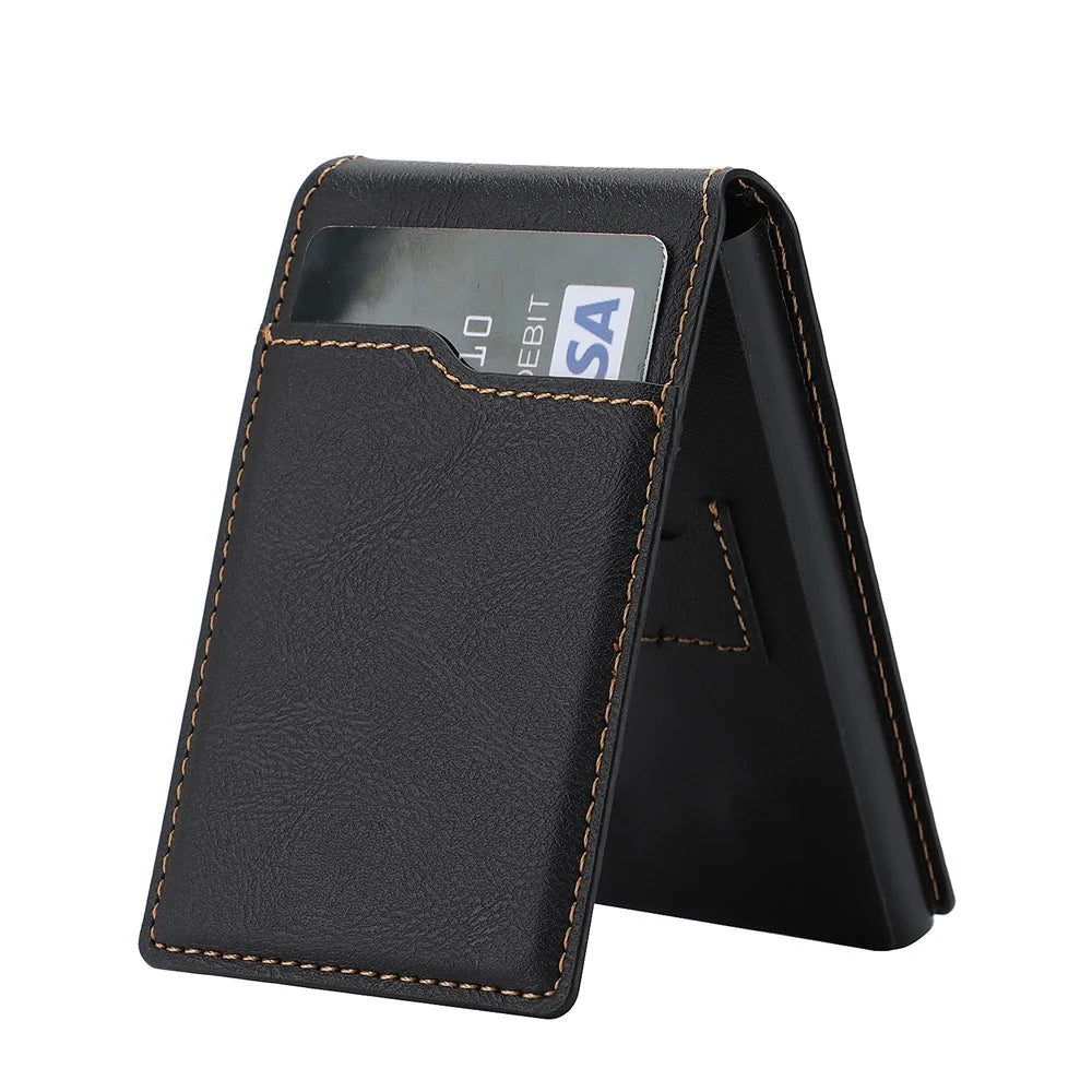 Magnetic Phone Wallet Card Organizer for iPhone 12-17 Series PU Leather Card Holder with Stand - Black - 4
