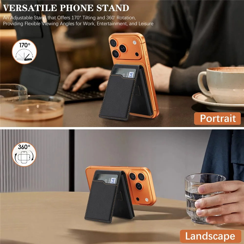 Magnetic Phone Wallet Card Organizer for iPhone 12-17 Series PU Leather Card Holder with Stand - Black - 6