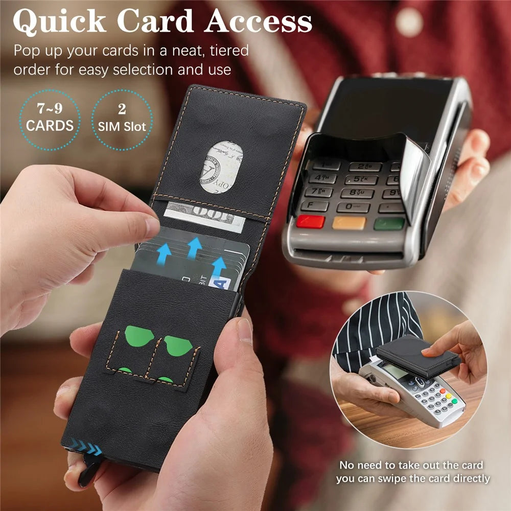 Magnetic Phone Wallet Card Organizer for iPhone 12-17 Series PU Leather Card Holder with Stand - Black - 7