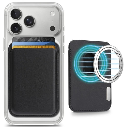 Slim Magnetic Card Holder for iPhone 17 / 16 / 15 / 14 / 13 / 12 Series PU Leather Phone Wallet - Black - 1