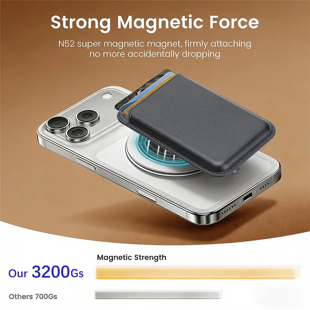 Slim Magnetic Card Holder for iPhone 17 / 16 / 15 / 14 / 13 / 12 Series PU Leather Phone Wallet - Black - 4