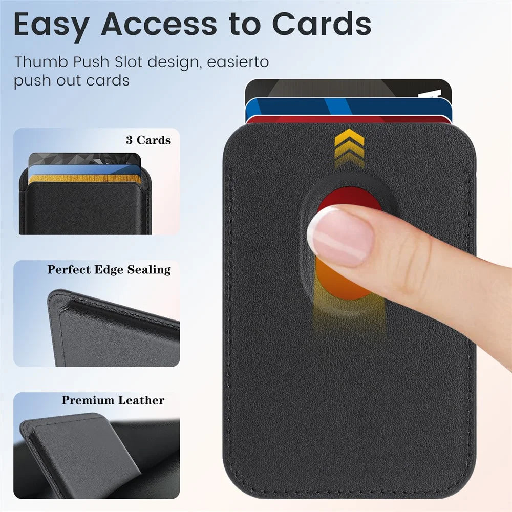 Slim Magnetic Card Holder for iPhone 17 / 16 / 15 / 14 / 13 / 12 Series PU Leather Phone Wallet - Black - 5