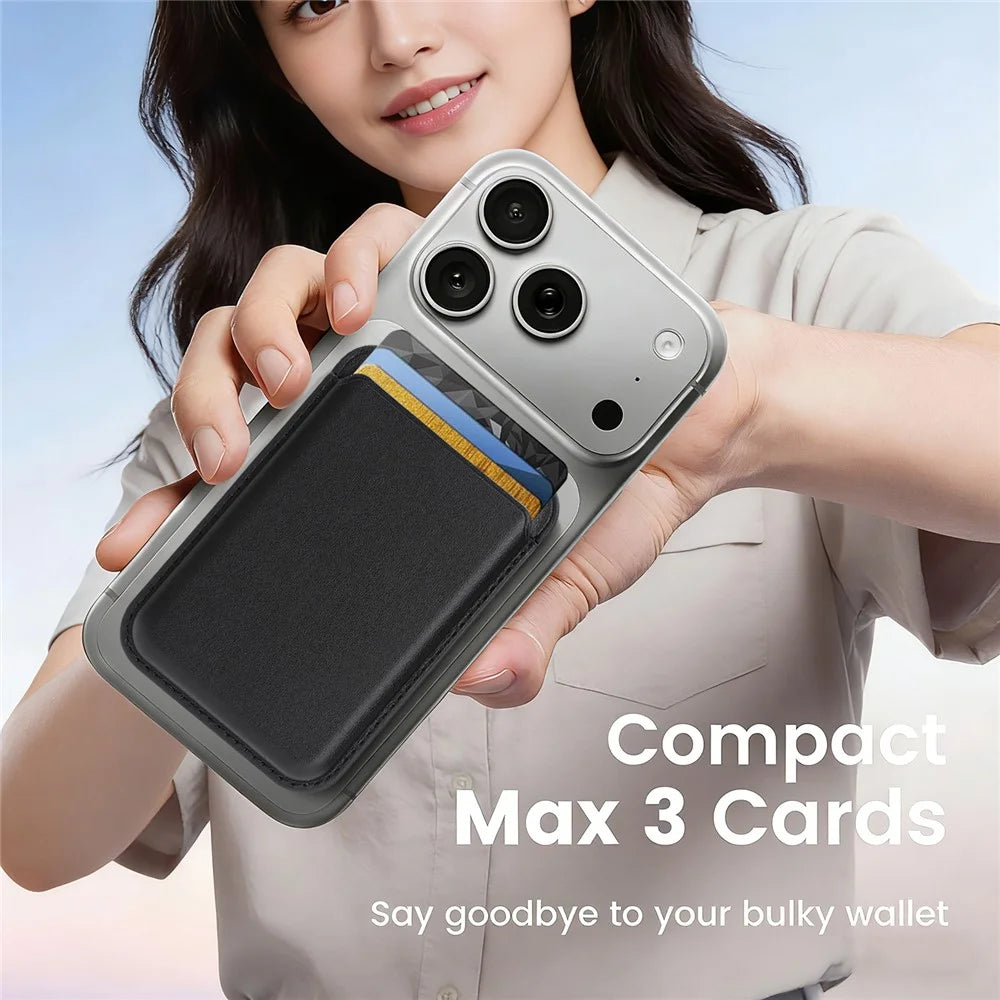 Slim Magnetic Card Holder for iPhone 17 / 16 / 15 / 14 / 13 / 12 Series PU Leather Phone Wallet - Black - 6