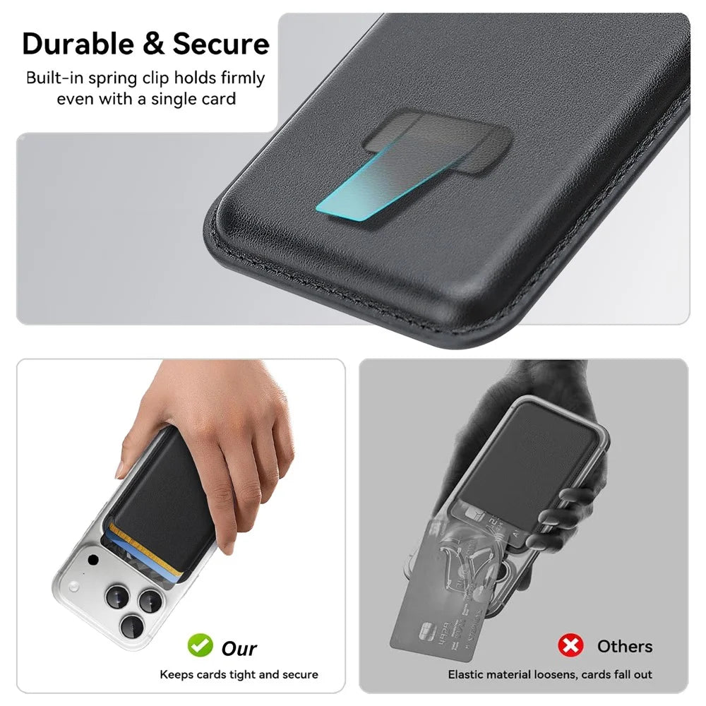 Slim Magnetic Card Holder for iPhone 17 / 16 / 15 / 14 / 13 / 12 Series PU Leather Phone Wallet - Black - 7