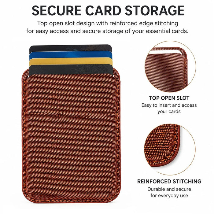 Magnetic Card Holder for iPhone 17 Series and Later Ultra Slim Tech Fabric Cell Phone Card Case - Brown - 3