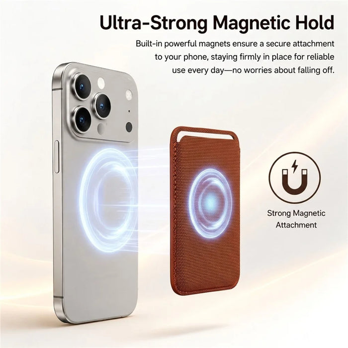 Magnetic Card Holder for iPhone 17 Series and Later Ultra Slim Tech Fabric Cell Phone Card Case - Brown - 4