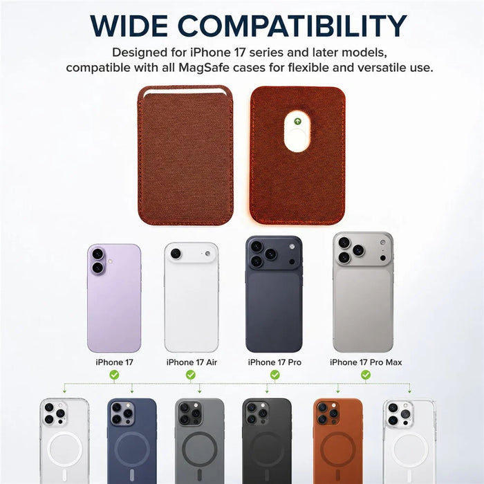 Magnetic Card Holder for iPhone 17 Series and Later Ultra Slim Tech Fabric Cell Phone Card Case - Brown - 5