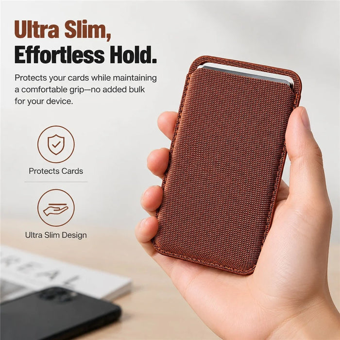 Magnetic Card Holder for iPhone 17 Series and Later Ultra Slim Tech Fabric Cell Phone Card Case - Brown - 6