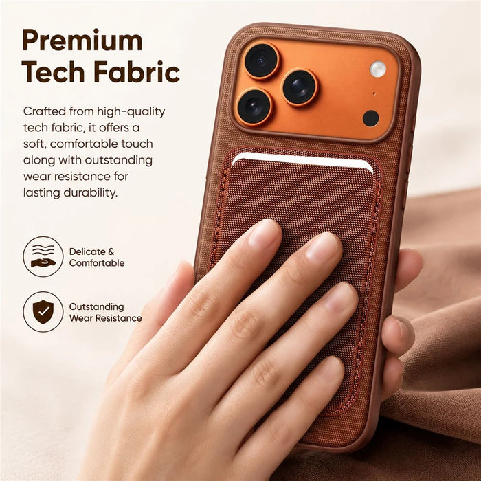 Magnetic Card Holder for iPhone 17 Series and Later Ultra Slim Tech Fabric Cell Phone Card Case - Brown - 7