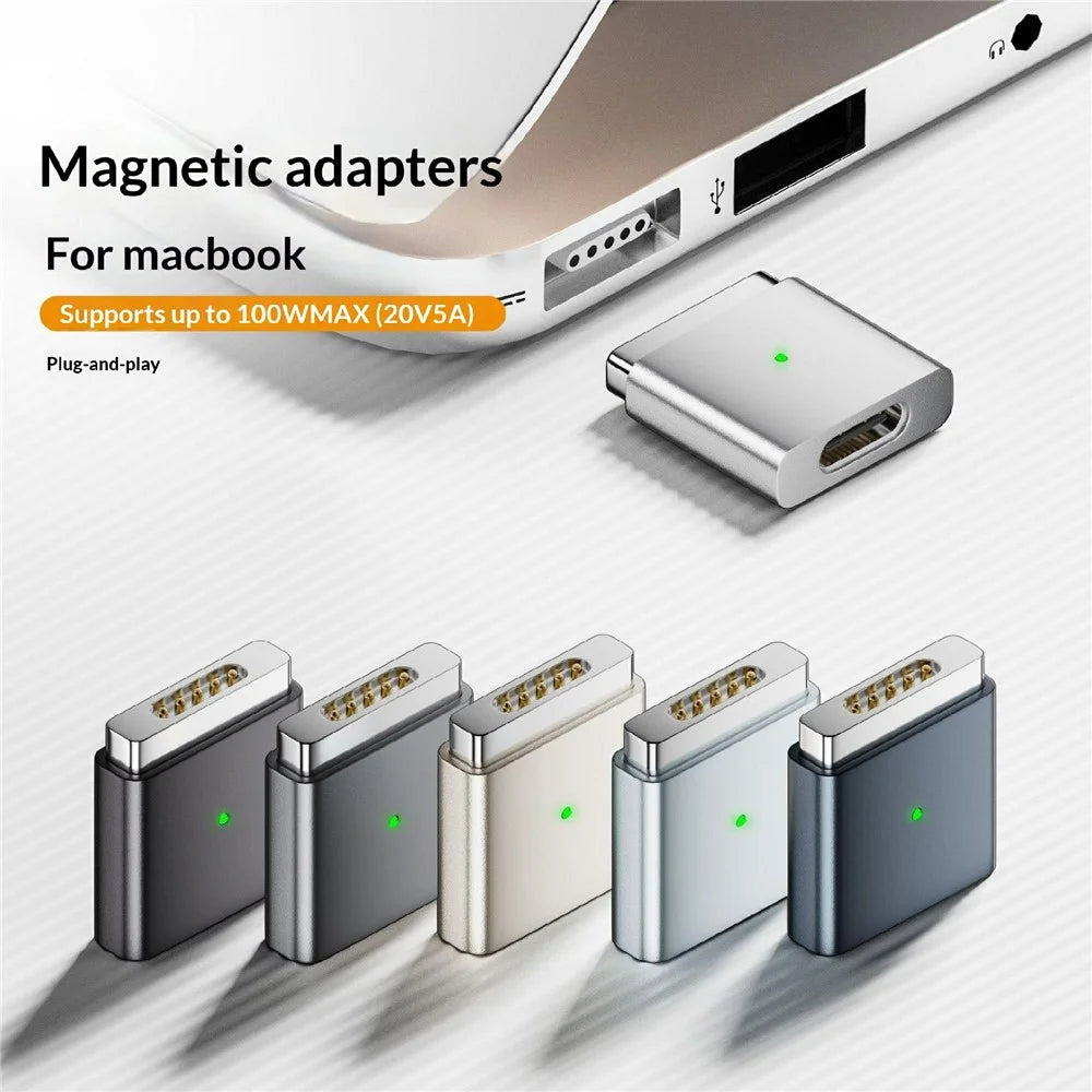 AP2-100T Type-C Female to Compatible with MagSafe 2 Male Magnetic Charging Adapter 100W PD Fast Charging Converter for MacBook Pro  /  Air (2012-2015) - Black - 2