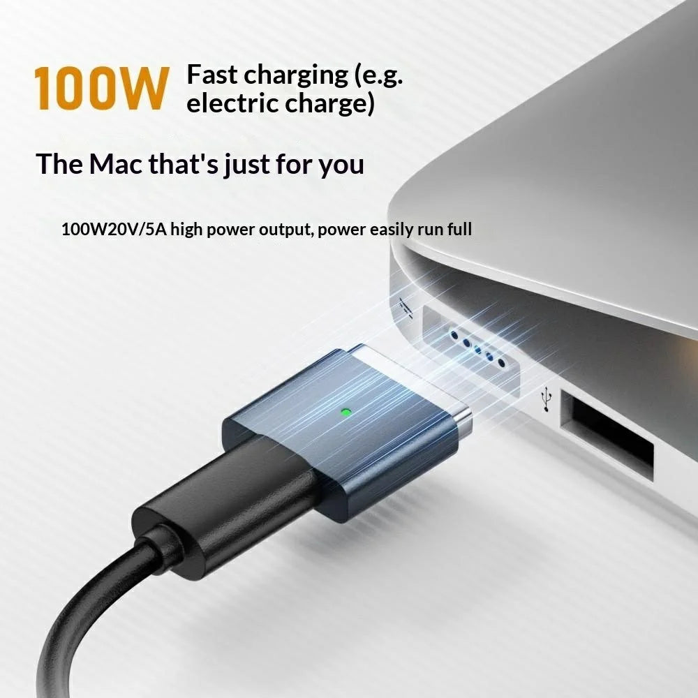 AP2-100T Type-C Female to Compatible with MagSafe 2 Male Magnetic Charging Adapter 100W PD Fast Charging Converter for MacBook Pro  /  Air (2012-2015) - Black - 3
