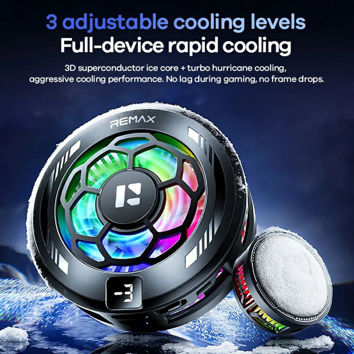 REMAX RT-F13 Magnetic Clamp Phone Cooler 3-Speed Adjustable Semiconductor Cooling Fan for Gaming - Black - 3