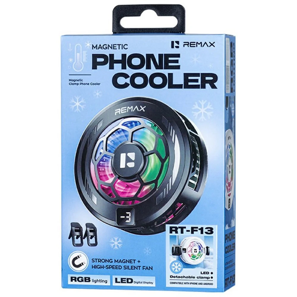 REMAX RT-F13 Magnetic Clamp Phone Cooler 3-Speed Adjustable Semiconductor Cooling Fan for Gaming - Black - 6