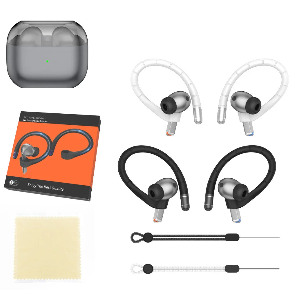 Silicone Ear Hook for Samsung Galaxy Buds3/Buds3 Pro/Buds3 FE Memory Wire Sports Anti-Lost Ear Hanger - Black - 5