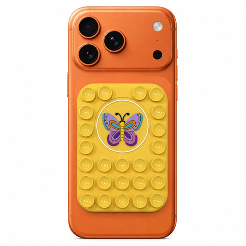 Butterfly Pattern Magnetic Suction Cup Phone Mount Compatible with MagSafe Case Silicone Sticky Grip Holder - Yellow - 1