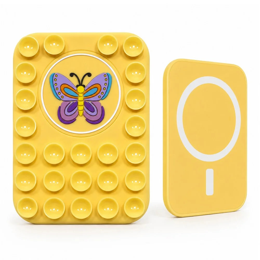 Butterfly Pattern Magnetic Suction Cup Phone Mount Compatible with MagSafe Case Silicone Sticky Grip Holder - Yellow - 2