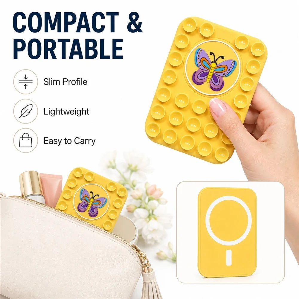 Butterfly Pattern Magnetic Suction Cup Phone Mount Compatible with MagSafe Case Silicone Sticky Grip Holder - Yellow - 3