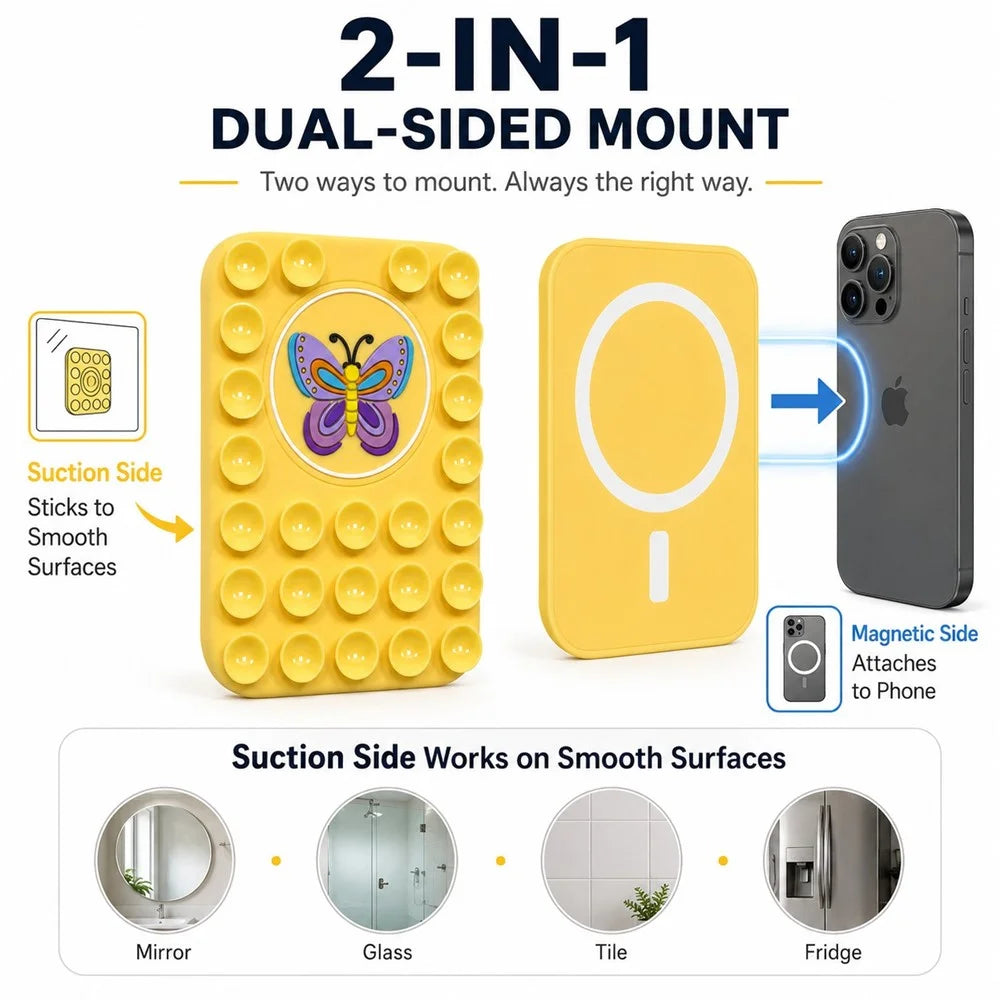 Butterfly Pattern Magnetic Suction Cup Phone Mount Compatible with MagSafe Case Silicone Sticky Grip Holder - Yellow - 6