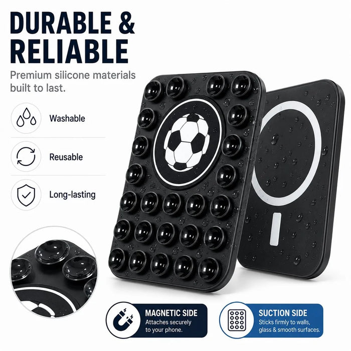 Football Pattern Magnetic Suction Cup Phone Mount Compatible with MagSafe Case Silicone Sticky Grip Holder - Black - 3