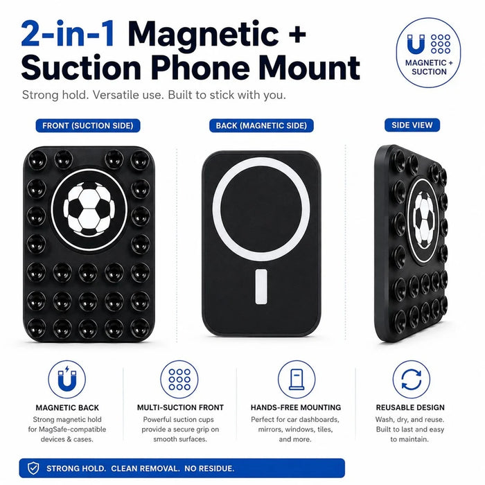 Football Pattern Magnetic Suction Cup Phone Mount Compatible with MagSafe Case Silicone Sticky Grip Holder - Black - 4