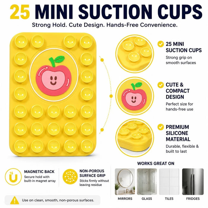 Apple Pattern Magnetic Suction Cup Phone Mount Compatible with MagSafe Case Silicone Sticky Grip Holder - Yellow - 3